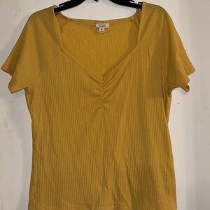 a.n.a Mustard Ribbed V-Neck Blouse